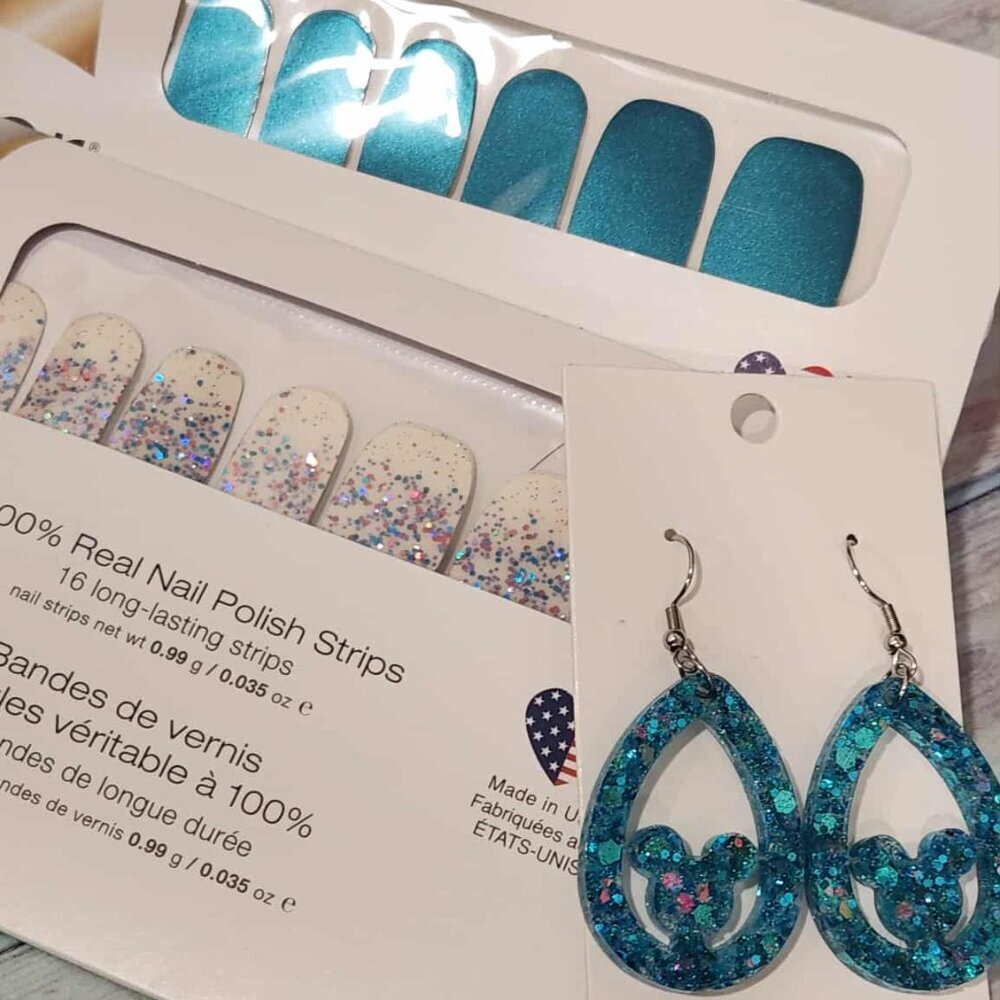 Color Street Teal Glitter Press On Nail Design Bundle